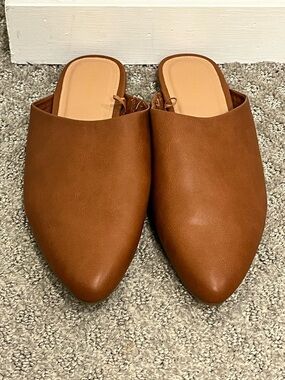 Old Navy Womens Pointed Toe Modern Mule Flats Cognac Brown Faux Leather  10